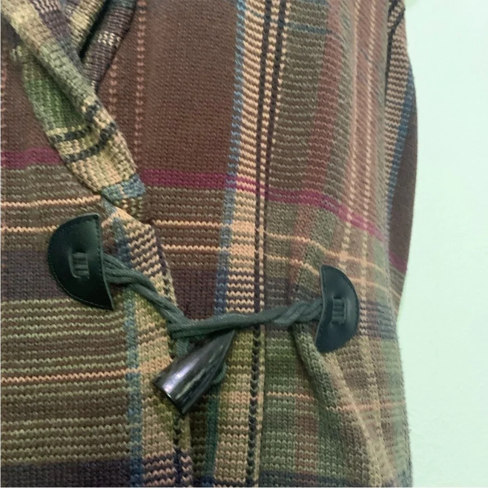 LRL Equestrian Plaid Shawl Collar Sleeveless Toggle Closure Sweater Vest Size 2X - Picture 4 of 10